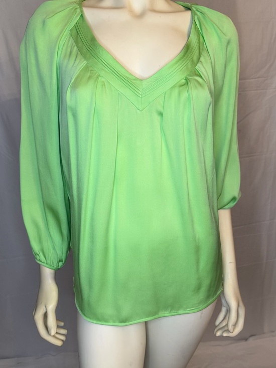 Diane Von Furstenberg Tops - Diane Von Furstenberg Lime Green V-Neck Pleated Blouse